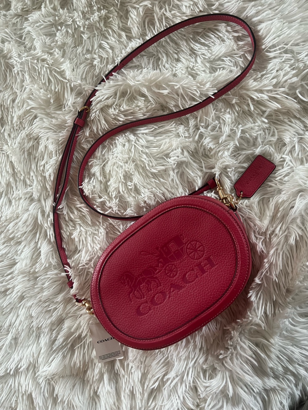 Coach Red Pebble Leather Oval Crossbody Bag